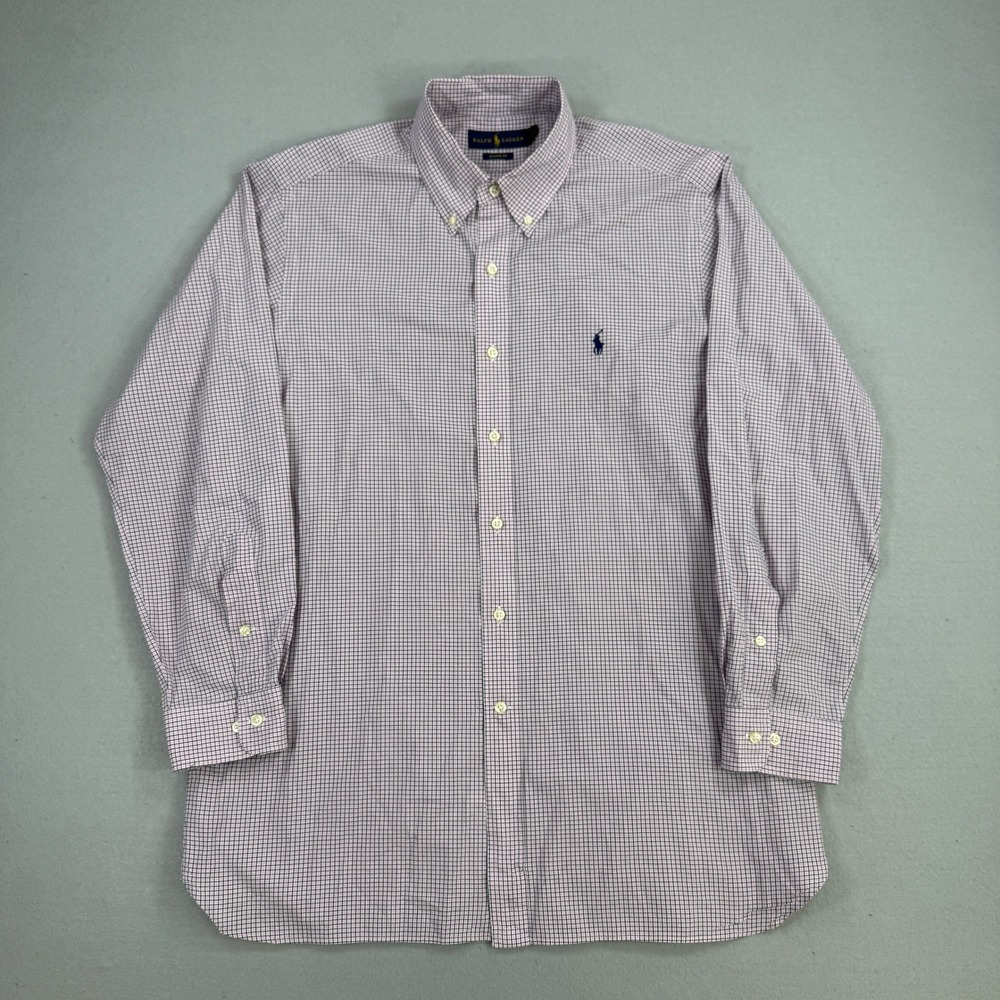 Ralph Lauren Shirt Mens 16 Pink Button Down Plaid Classic Fit Cotton Preppy